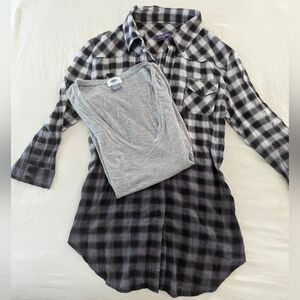 Plaid Black and Gray Button Down Shirt
